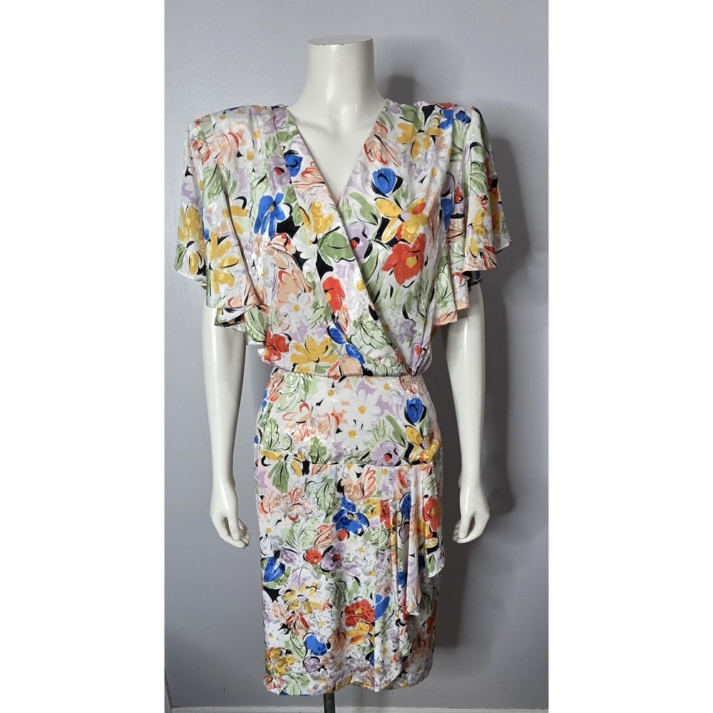 Vintage 1980s Bright Floral Dropped Waist Dress
